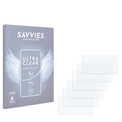 Face avant d’un emballage produit avec le logo de la marque Savvies. À côté se trouve la protection d’écran correspondante.