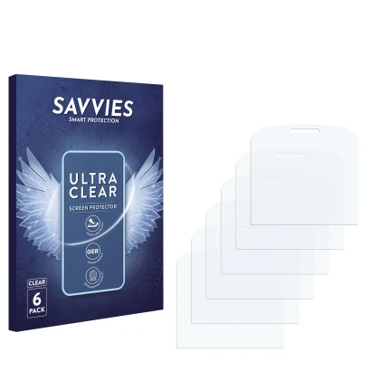 Face avant d’un emballage produit avec le logo de la marque Savvies. À côté se trouve la protection d’écran correspondante.