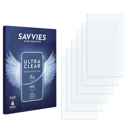 Face avant d’un emballage produit avec le logo de la marque Savvies. À côté se trouve la protection d’écran correspondante.