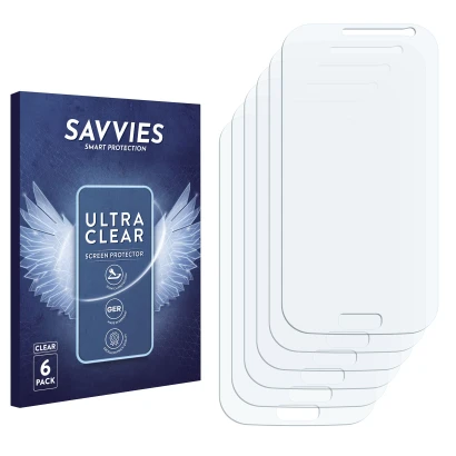 Face avant d’un emballage produit avec le logo de la marque Savvies. À côté se trouve la protection d’écran correspondante.
