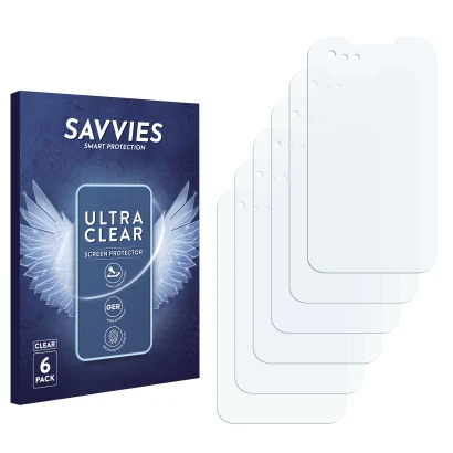 Face avant d’un emballage produit avec le logo de la marque Savvies. À côté se trouve la protection d’écran correspondante.