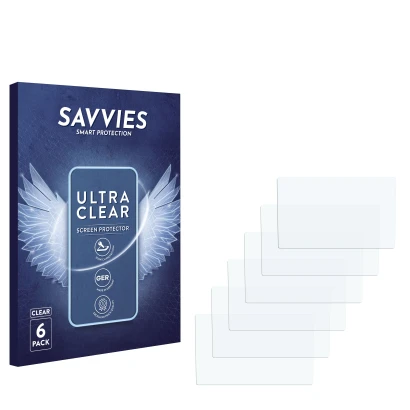 Face avant d’un emballage produit avec le logo de la marque Savvies. À côté se trouve la protection d’écran correspondante.