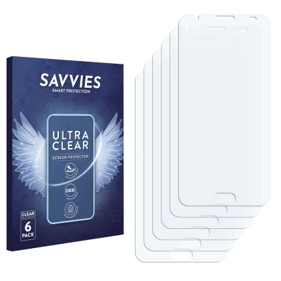 Face avant d’un emballage produit avec le logo de la marque Savvies. À côté se trouve la protection d’écran correspondante.