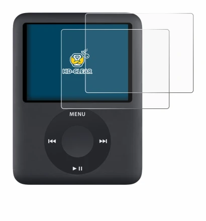 Image de l'appareil Apple iPod nano (3ème Gen.) avec une grande variété de protections d'écran.