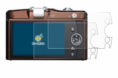 Image de l'appareil Olympus PEN E-PM1 avec une grande variété de protections d'écran.
