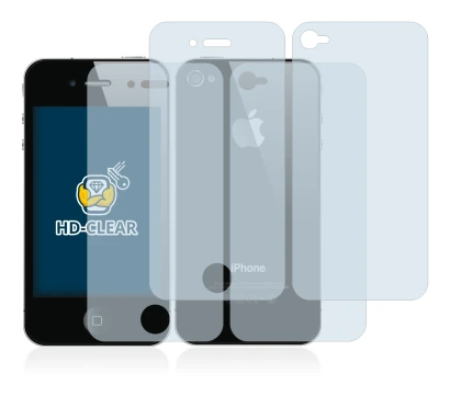 Image de l'appareil Apple iPhone 4S (Avant+Arrière) avec une grande variété de protections d'écran.