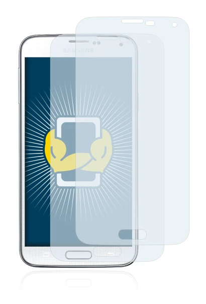 Image de l'appareil Samsung Galaxy S5 avec une grande variété de protections d'écran.