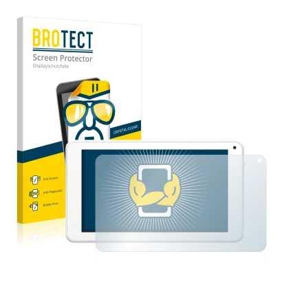 Face avant d’un emballage produit avec le logo de la marque BROTECT. À côté, l’appareil BigBen Unity Tab 7 est représenté avec