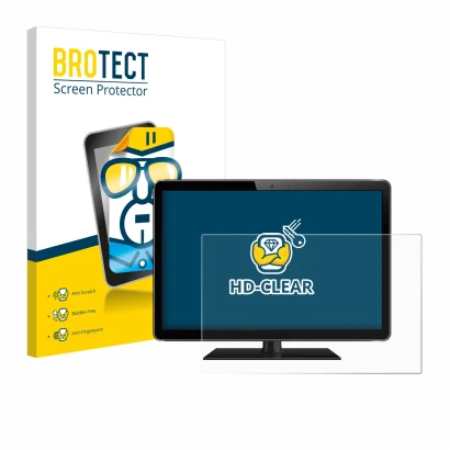 Face avant d’un emballage produit avec le logo de la marque BROTECT. À côté, l’appareil est représenté avec la protection d’éc