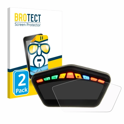 Face avant d’un emballage produit avec le logo de la marque BROTECT. À côté, l’appareil Ducati Hypermotard 821 2015 Affichage 