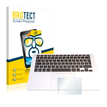 Face avant d’un emballage produit avec le logo de la marque BROTECT. À côté, l’appareil Apple MacBook Pro 13.3" 2015 (Touch Tr