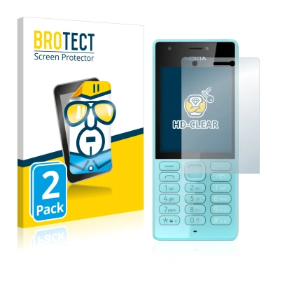 Face avant d’un emballage produit avec le logo de la marque BROTECT. À côté, l’appareil Nokia 216 est représenté avec la prote