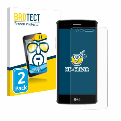 Face avant d’un emballage produit avec le logo de la marque BROTECT. À côté, l’appareil LG K8 2017 est représenté avec la prot