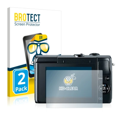 Face avant d’un emballage produit avec le logo de la marque BROTECT. À côté, l’appareil Canon EOS M100 est représenté avec la