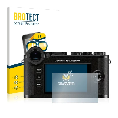 Face avant d’un emballage produit avec le logo de la marque BROTECT. À côté, l’appareil Leica CL est représenté avec la protec