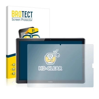 Face avant d’un emballage produit avec le logo de la marque BROTECT. À côté, l’appareil Huawei MediaPad M5 10.8 est représenté