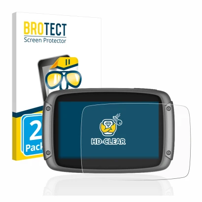 Face avant d’un emballage produit avec le logo de la marque BROTECT. À côté, l’appareil TomTom Rider 550 est représenté avec l