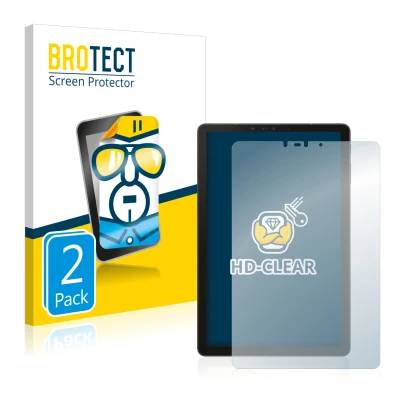 Face avant d’un emballage produit avec le logo de la marque BROTECT. À côté, l’appareil Samsung Galaxy Tab S4 10.5 est représe