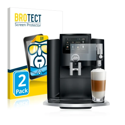 Face avant d’un emballage produit avec le logo de la marque BROTECT. À côté, l’appareil Jura S8 est représenté avec la protect
