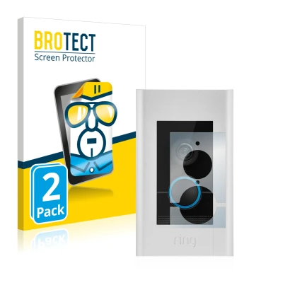 Face avant d’un emballage produit avec le logo de la marque BROTECT. À côté, l’appareil Ring Video Doorbell Elite est représen