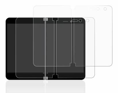 Image de l'appareil Microsoft Surface Duo avec une grande variété de protections d'écran.