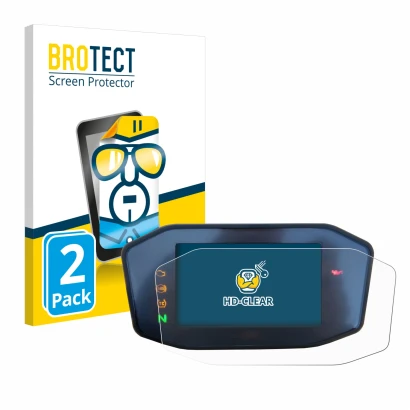 Face avant d’un emballage produit avec le logo de la marque BROTECT. À côté, l’appareil KTM 890 Duke R 2020 TFT Screen est rep