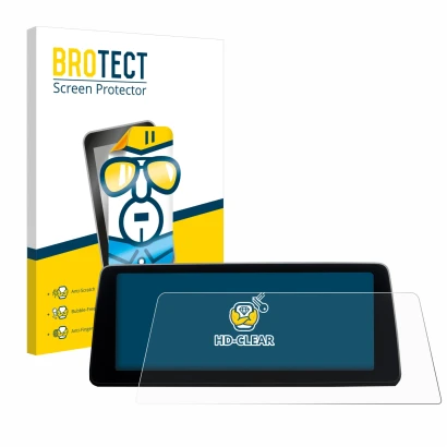 Face avant d’un emballage produit avec le logo de la marque BROTECT. À côté, l’appareil BMW 7 G11 2016-2018 Infotainment Syste