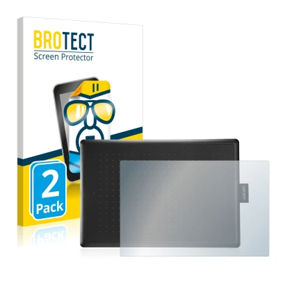 Face avant d’un emballage produit avec le logo de la marque BROTECT. À côté, l’appareil Wacom One Medium est représenté avec l
