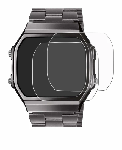 Image de l'appareil Casio A168WEGG-1BEF avec une grande variété de protections d'écran.