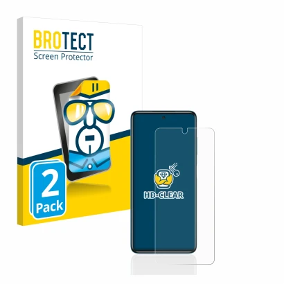 Face avant d’un emballage produit avec le logo de la marque BROTECT. À côté, l’appareil Xiaomi Poco X3 NFC est représenté avec