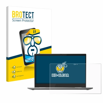 Face avant d’un emballage produit avec le logo de la marque BROTECT. À côté, l’appareil Lenovo ThinkPad X1 Yoga (5ème Gen.) es