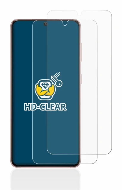 Image de l'appareil Samsung Galaxy S21 5G avec une grande variété de protections d'écran.