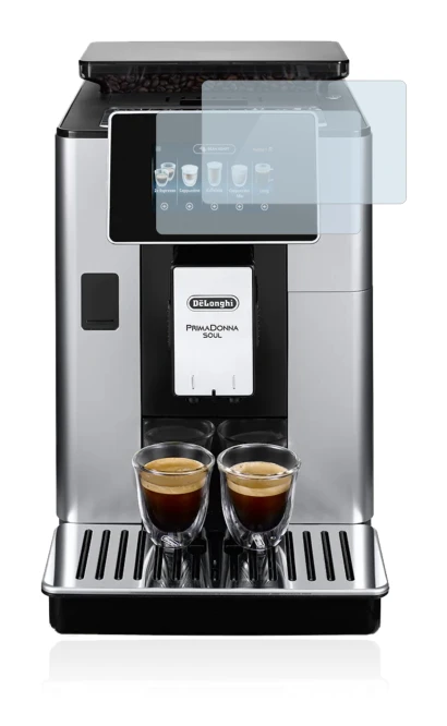 Image de l'appareil DeLonghi PrimaDonna Soul ECAM610.55.SB avec une grande variété de protections d'écran.