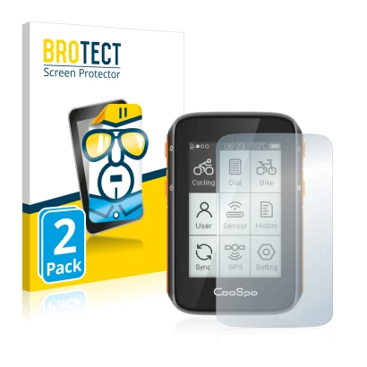 Face avant d’un emballage produit avec le logo de la marque BROTECT. À côté, l’appareil CooSpo BC200 est représenté avec la pr