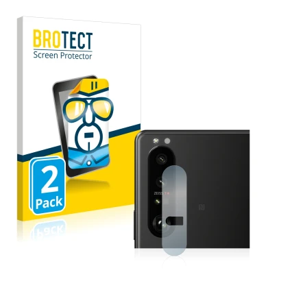 Face avant d’un emballage produit avec le logo de la marque BROTECT. À côté, l’appareil Sony Xperia 1 III (Caméra UNIQUEMENT) 