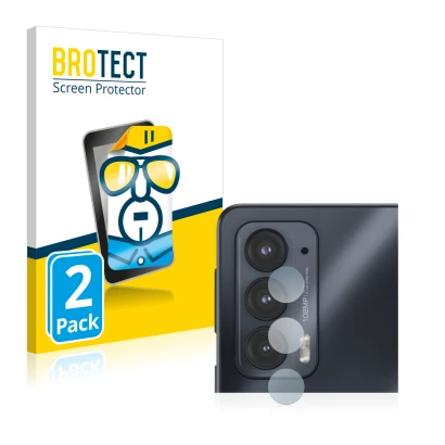 Face avant d’un emballage produit avec le logo de la marque BROTECT. À côté, l’appareil Motorola Edge 20 (Caméra UNIQUEMENT) e