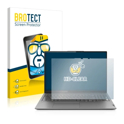 Face avant d’un emballage produit avec le logo de la marque BROTECT. À côté, l’appareil Lenovo Yoga Slim 7 Pro 16" est représe