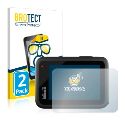 Face avant d’un emballage produit avec le logo de la marque BROTECT. À côté, l’appareil GoPro Hero 10 Black est représenté ave