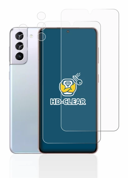 Image de l'appareil Samsung Galaxy S21 5G (Avant+Caméra) avec une grande variété de protections d'écran.