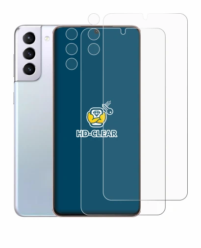 Image de l'appareil Samsung Galaxy S21 Plus 5G (Avant+Caméra) avec une grande variété de protections d'écran.