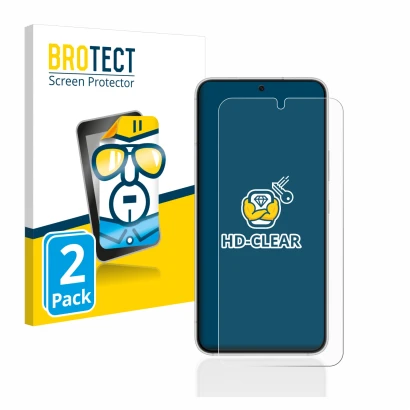 Face avant d’un emballage produit avec le logo de la marque BROTECT. À côté, l’appareil Samsung Galaxy S22 5G est représenté a