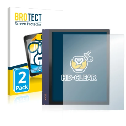 Face avant d’un emballage produit avec le logo de la marque BROTECT. À côté, l’appareil Boox Note Air 2 est représenté avec la