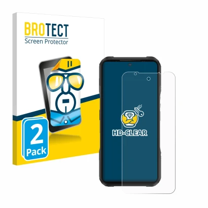 Face avant d’un emballage produit avec le logo de la marque BROTECT. À côté, l’appareil Doogee V20 est représenté avec la prot