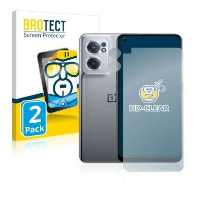 Face avant d’un emballage produit avec le logo de la marque BROTECT. À côté, l’appareil OnePlus Nord CE 2 5G (Avant+Caméra) es