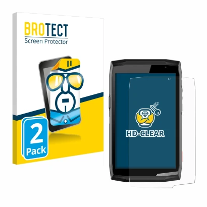 Face avant d’un emballage produit avec le logo de la marque BROTECT. À côté, l’appareil Crosscall Core T5 est représenté avec 