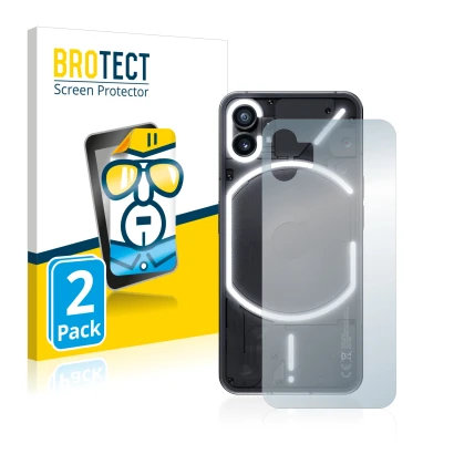Face avant d’un emballage produit avec le logo de la marque BROTECT. À côté, l’appareil Nothing Phone (1) (Arrière) est représ