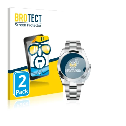 Face avant d’un emballage produit avec le logo de la marque BROTECT. À côté, l’appareil Rolex Datejust 41 est représenté avec