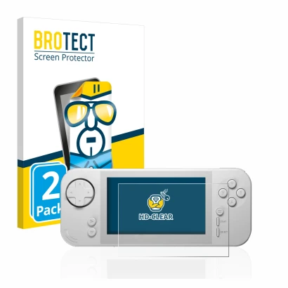 Face avant d’un emballage produit avec le logo de la marque BROTECT. À côté, l’appareil Evercade EXP est représenté avec la pr