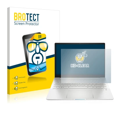Face avant d’un emballage produit avec le logo de la marque BROTECT. À côté, l’appareil HP Pavilion Plus 14-eh est représenté 