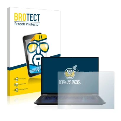 Face avant d’un emballage produit avec le logo de la marque BROTECT. À côté, l’appareil ASUS ROG Flow X16 est représenté avec 